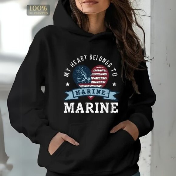 My Heart Belongs to a Marine Hooded Sweatshirt - Picture 1 of 5